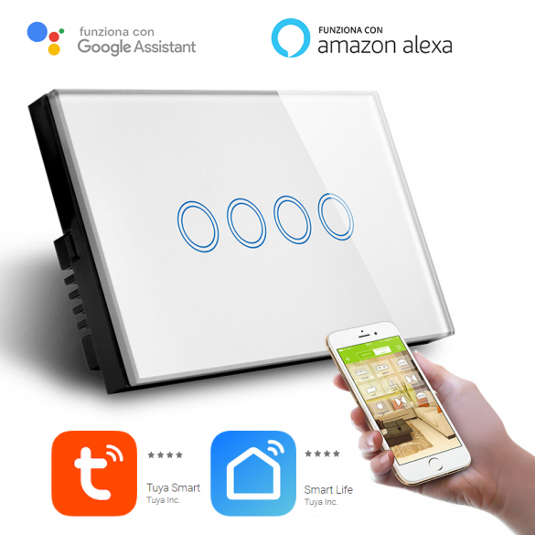 Interruttore Smart Home a 4 posizioni Touch WiFi Bianco LKM